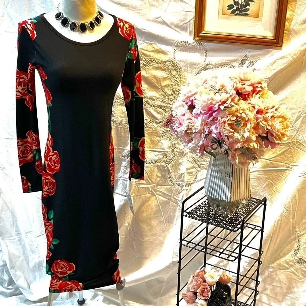 LU LA ROE UNICORN DEBBIE RED ROSE COLLECTION BODYCON LONG SLEEVE DRESS - Picture 2 of 8